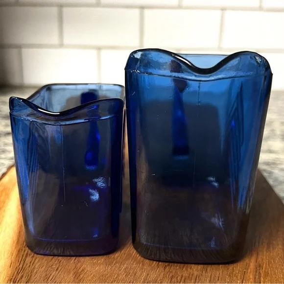 A beautiful pair of vintage cobalt blue glass square creamer. Sm & Lg set of 2